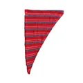 Striped red wool blend triangle scarf with blue fuzzy accents in knit texture - 110x37cm / Red