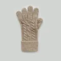 Beigefarbene Zopfstrickhandschuhe aus Kaninchenwollmischung mit Rippbündchen für Damen - Einheitsgröße / Khaki
