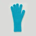 Long wool blend knitted touch screen gloves in vibrant teal blue with ribbed cuffs - Lake Blue