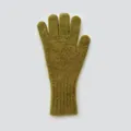 Olive green knitted raccoon wool blend touchscreen gloves with long ribbed cuffs - Mustard Yellow