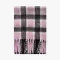 Pink and black plaid wool blend scarf featuring decorative long fringe tassels - 220x40cm / Pink Brown