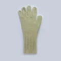 Pale green raccoon hair wool blend knitted touchscreen gloves with ribbed long cuffs - Light Grass Green