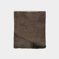 Dark brown ribbed knit wool neck warmer with contrasting beige scalloped edge trim - 24x20cm / Brown