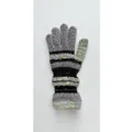 Grau gestreifte Strickhandschuhe mit neongrünen und lila Mohair-Details für den Winter - Einheitsgröße / Grau