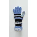 Flauschige gestreifte Strickhandschuhe in Hellblau und Schwarz mit bunten Sprenkeln - Einheitsgröße / Blau