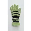 Gestreifte Strickhandschuhe in Hellgrün und Schwarz mit flauschiger Textur für Damen - Einheitsgröße / Grün