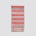 Pink and red striped wool blend scarf with white fringe tassels for women in winter - 210x25cm / Pink