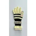 Gestreifte Strickhandschuhe in Hellgelb mit bunten Akzenten aus flauschigem Kunstpelz - Einheitsgröße / Milchiges Gelb