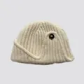 Chic cream wool blend knitted aviator hat with side button detail for women - 19cmx27cm / Off-white