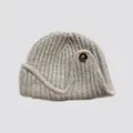 Light gray wool blend knit pilot hat with ribbed texture and side button detail - 19cmx27cm / Light Gray