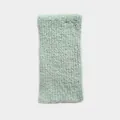 Soft light green wool blend boucle knit scarf with a fuzzy textured finish for winter - 160x18cm / Light Grass Green