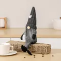 Grey Christmas gnome plush toy with heart knit hat holding a white coffee mug - Black Women's Style