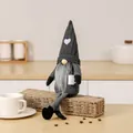 Grey knit heart hat gnome plush doll holding a mini white coffee cup decoration - Black Men's Style
