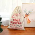 Weihnachts-Geschenkbeutel aus Leinen mit rotem Aufdruck und Kordelzug für Süßigkeiten - Merry Christmas Schriftrollen-Druckstil (E-Stil)