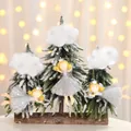 Handmade Christmas cloud ornaments with silver angel figurines on a wooden base - Heart Star and Standing Angels / Gray