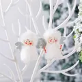 Paire d'anges en peluche blanche avec ailes scintillantes pour décoration de Noël - Style Garçon Et Fille Blanc