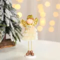 Figurine ange de Noël crème et dorée avec ailes à paillettes et jupe à franges - Ange Debout Sapin de Noël Doré