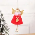 Christmas angel ornament with red plush dress, gold wings and wooden head for tree hanging - Red