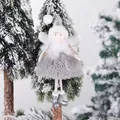 Plush Christmas angel ornament with silver sequins and grey dress hanging on tree - Gray Sequin Hat Style / Gray