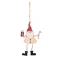 Wooden Santa Claus Christmas hanging ornament with red gift box and candy cane candy - Gift Style (With Candy Cane)