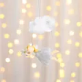 Nuage en peluche blanc fait main avec ange à paillettes argentées pour sapin de Noël - Ange Nuage Étoile / Gris