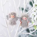 Paire d'anges de Noël en peluche grise avec têtes en bois et ailes argentées pailletées - Style Garçon Et Fille Gris