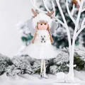 White Christmas angel doll ornament with plush hat and silver glitter wings hanging on tree - Snowflake Girl / White