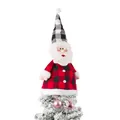 Kerstboomtop met kerstmanfiguur in rood en zwart geruite buffelruit stofpatroon - Kerstman Stijl