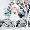 White angel plush ornament with silver reindeer antlers and heart for Christmas decor - Heart Girl / White