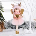 Plush pink Christmas angel doll with golden wings and reindeer antlers ornament - Heart Girl / Pink
