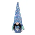 Blue plush gnome doll with colorful sequin hat and black faux fur beard ornament - Male Style / Blue