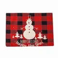Christmas snowman table mat with red and black buffalo plaid background and pine trees - Style B Snowman Plaid Placemat