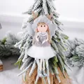 Christmas plush angel ornament with reindeer antlers and silver heart on a snowy tree - Heart Girl / Gray