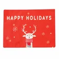 Red linen Christmas placemat featuring a white reindeer head and Happy Holidays text - Reindeer Style (Style A Placemat)