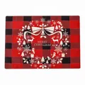 Christmas table mat featuring red and black buffalo plaid with white wreath design - Wreath Plaid Place Mat