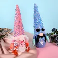Wedding gnomes set with pink sequin bride and blue sequin groom plush decorations - Groom With Glasses And Bride / Pink And Blue