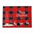 Red buffalo plaid Christmas table mat with reindeer, Christmas tree, and holiday greeting - Style C Reindeer Plaid Placemat