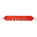 Red Christmas linen table runner with Happy Holidays text and festive animal illustrations - Multi-Animal Tassel Style (Style E Table Runner)