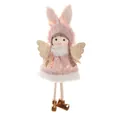 Ángel conejo de peluche rosa con vestido de encaje y alas doradas para Navidad - Rosa