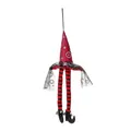 Hanging glowing Halloween wizard hat with red black striped long legs and boots - Red