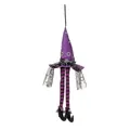 Halloween lit wizard hat pendant with purple striped legs and black boots hanging decor - Purple