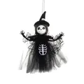 Halloween hanging ghost decor featuring a black mesh skirt and skeleton witch design - Ghost
