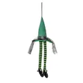 Hanging Halloween glowing wizard ornament with green striped legs and pointed hat - Green