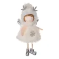 Angelo di Natale in peluche bianco con corna d'argento e ali per decoro albero - Bianco