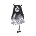 Pendentif fantôme Halloween avec robe toile d'araignée noire, cheveux en laine et cloches - Blanc