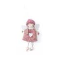 Pink knit Christmas angel doll ornament with wooden beads and white heart detail - Pink