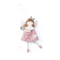 Angelo di Natale in peluche rosa con corona di perle e cuore di paillettes dorate - Angelo con Fascia Cuore Rosa