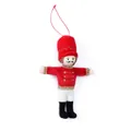 Plush Nutcracker soldier ornament in red and white with gold embroidery and hanging rope - Red Hat Red Coat