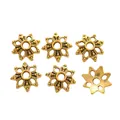 Vintage gold star-shaped alloy bead caps for DIY jewelry making with six-piece set view - Antique Gold