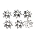 Vintage silver snowflake alloy spacer beads for DIY jewelry making with central hole - Antique Silver